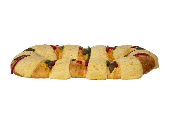 Delicious Rosca Reyes White Background Delicious Mexican Tradition January Three — Stok fotoğraf