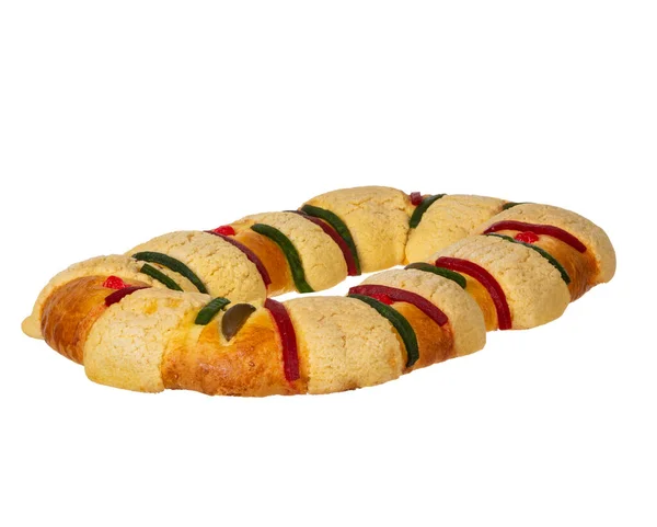 Delicious Rosca Reyes White Background Delicious Mexican Tradition January Three — Stok fotoğraf