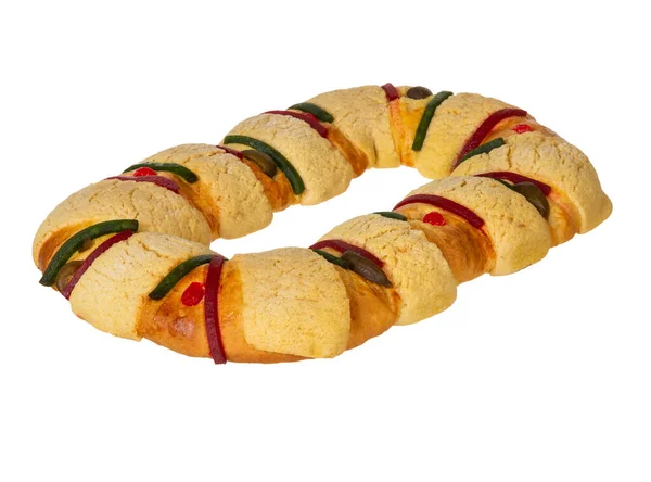 Delicious Rosca Reyes White Background Delicious Mexican Tradition January Three — Stok fotoğraf