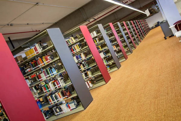 Detail Huge Library Several Wooden Shelves — Stok Foto
