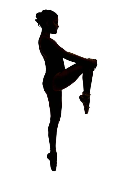 Одна Молодая Красивая Кавказская Танцовщица Танцевальной Студии Сняла Силуэт Против — стоковое фото