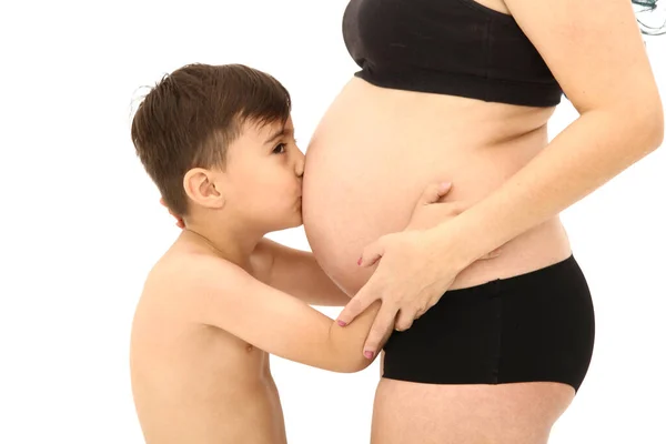 Retrato Una Hermosa Mujer Embarazada Hijo Muy Feliz Futura Madre —  Fotos de Stock