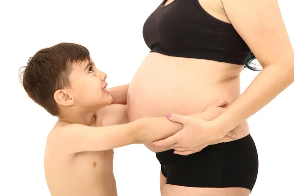 Ritratto Bella Donna Incinta Figlio Molto Felice Futura Madre Forma — Foto Stock