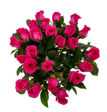 Güzel fiushas buketi yeşil saplı pembe çiçekler ve beyaz arka planda yapraklar..