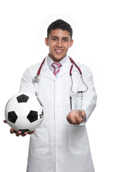 Young Latino Doctor White Coat White Stethoscope White Background — Stock Photo, Image