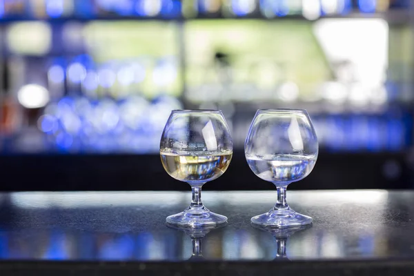 Two Glasses Tequila Elegant Bar Counter Wine Tasting Concept — Stock Photo, Image