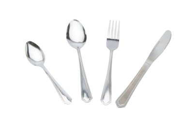 Set of cutlery spoon fork and knife stainless steel isolated on white background