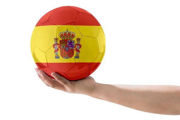 Ball Soccer Mão Homem Com País Espanha Pacote Branco — Fotografia de Stock