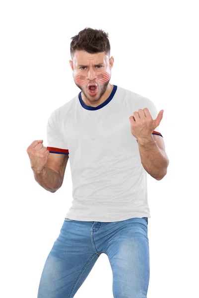 Abanico Fútbol Con Camiseta Cara Pintada Con Bandera Del Equipo — Foto de Stock