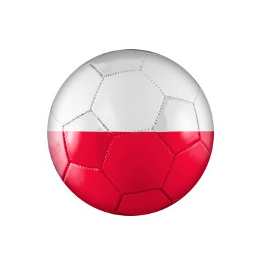 Polonya bayrağı taşıyan futbol topu beyaz arka planda Dünya Kupası 'na katılıyor..