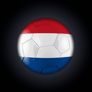 Hollanda bayrağı taşıyan futbol topu, siyah bir arka planda Dünya Kupası 'na katılıyor.