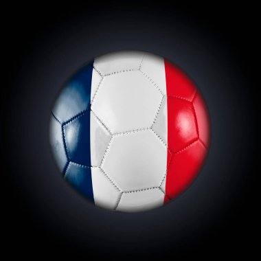 Fransa bayrağı taşıyan futbol topu, siyah bir arka planda Dünya Kupası 'na katılıyor.
