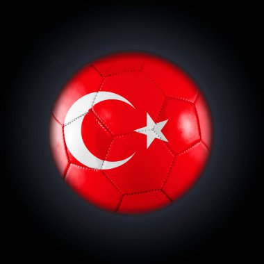 Türkiye bayraklı futbol topu, siyah bir arka planda Dünya Kupası 'na katılıyor.