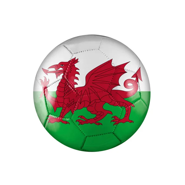 Fotbalový Míč Vlajkou Walesu Účastní Světového Poháru Bílém Pozadí — Stock fotografie