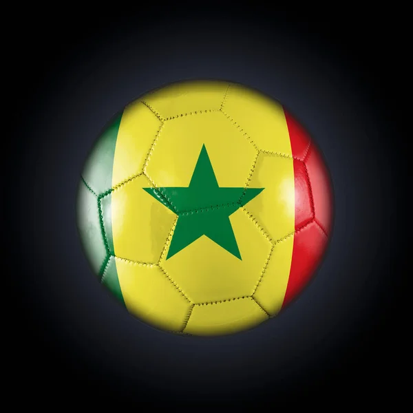 Labdarúgólabda Szenegál Zászlajával Amely Fekete Gradiens Alapon Vesz Részt Világbajnokságon — Stock Fotó