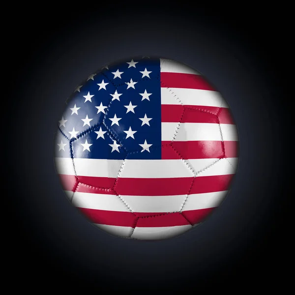 Amerikan Bayraklı Futbol Topu Siyah Bir Arka Planda Dünya Kupası — Stok fotoğraf