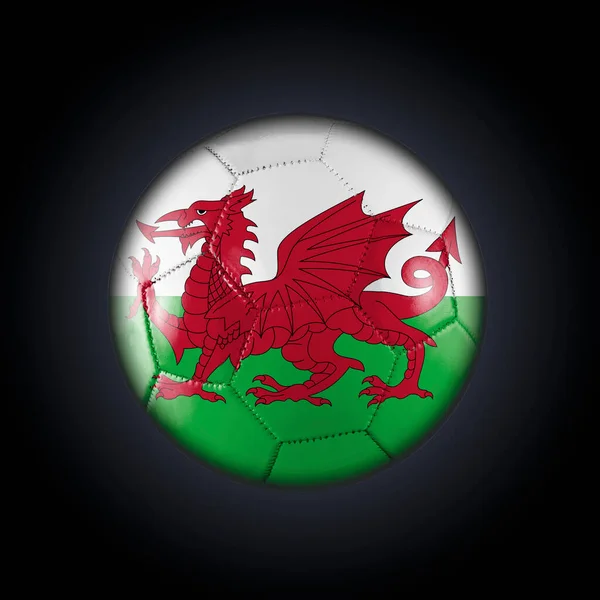 Fotbalový Míč Vlajkou Wales Účastní Světového Poháru Černém Gradientu Pozadí — Stock fotografie