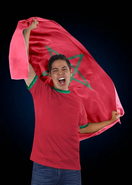 Οπαδός Του Ποδοσφαίρου Σημαία Της Χώρας Του Morocoo Και Φανέλα — Φωτογραφία Αρχείου