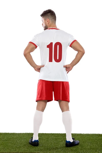 Mladý Muž Polsko Profesionální Hráč Zezadu Číslem Deset Bílé Uniformě — Stock fotografie