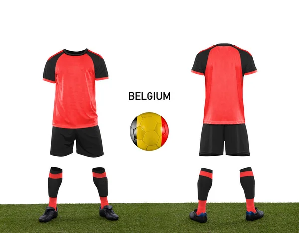 Uniform Ball Flag Belgium National Team Participating Qatar 2022 Grass — Stock Photo, Image