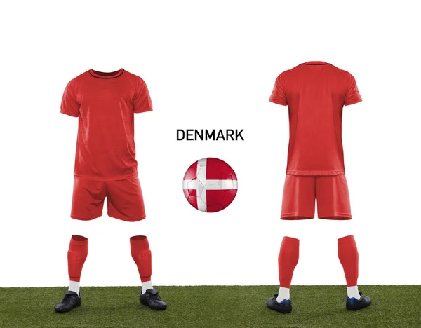 Uniform Ball Flag Denmark National Team Participating Qatar 2022 Grass — Stock Photo, Image