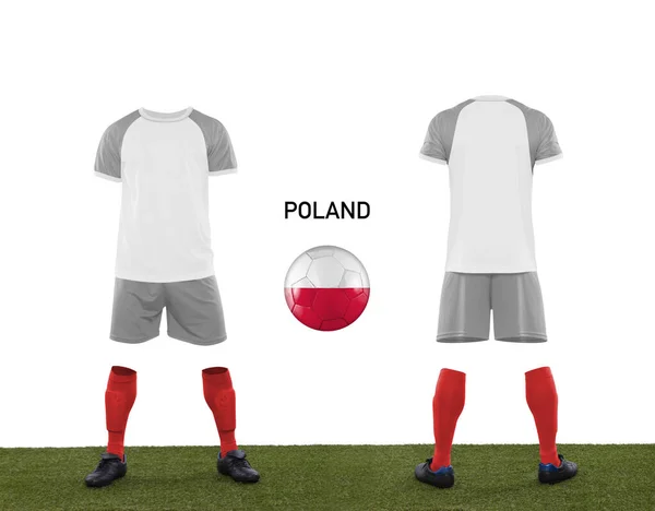 Uniform Ball Flag Poland National Team Participating Qatar 2022 Grass — Stock Photo, Image
