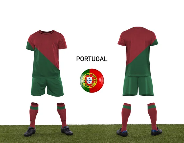 Mundur Piłka Flagą Reprezentacji Portugalii Biorącej Udział Rozgrywkach Kataru 2022 — Zdjęcie stockowe