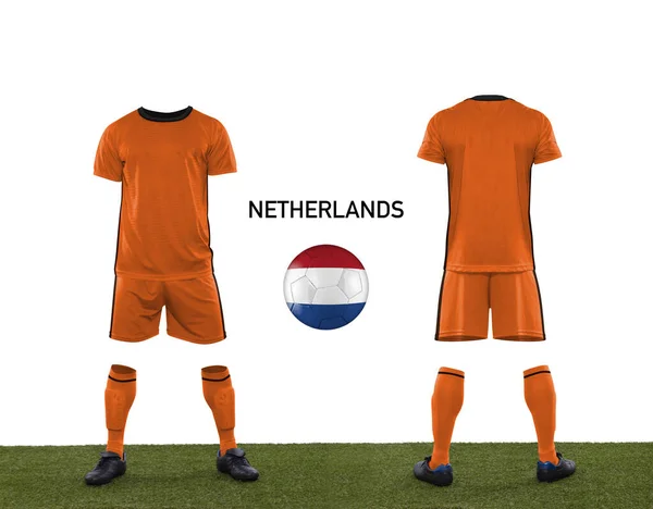 Στολή Και Μπάλα Σημαία Της Εθνικής Ομάδας Των Κάτω Χωρών — Φωτογραφία Αρχείου