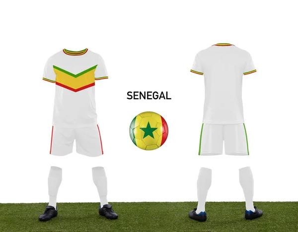 Uniform Ball Flag Senegal National Team Participating Qatar 2022 Grass — Stock Photo, Image