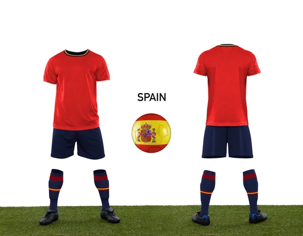 Uniform Ball Flag Spain National Team Participating Qatar 2022 Grass — Stock Photo, Image