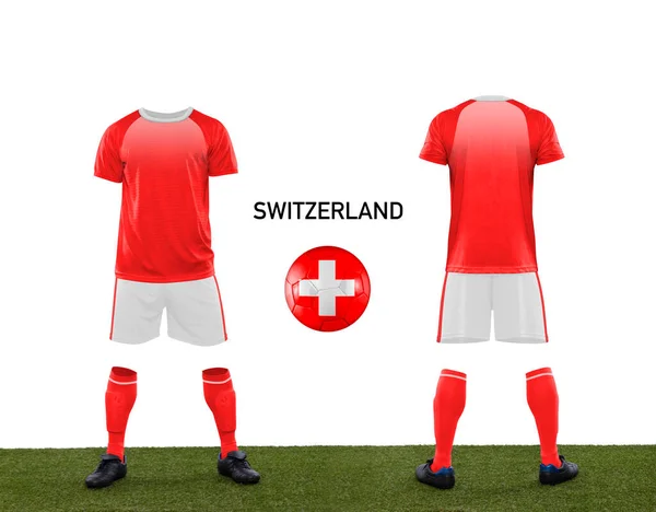 Uniform Ball Flag Switzerland National Team Participating Qatar 2022 Grass — Stock Photo, Image