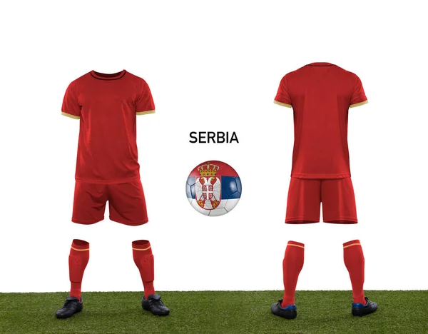 Uniform Ball Flag Serbia National Team Participating Qatar 2022 Grass — Stock Photo, Image