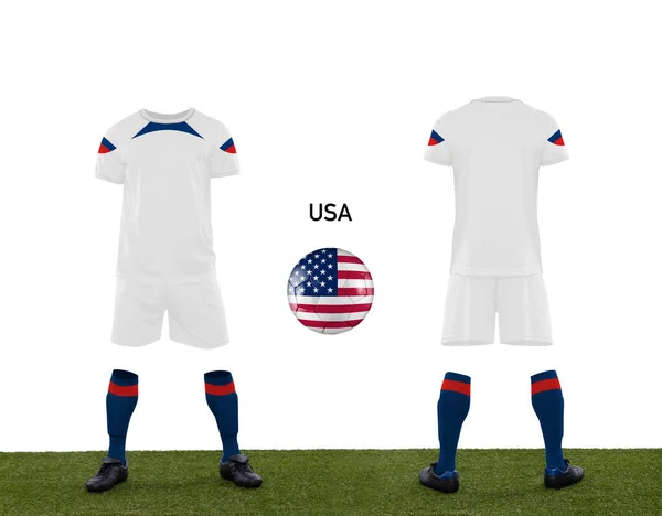 Uniform Ball Flag Usa National Team Participating Qatar 2022 Grass — Stock Photo, Image