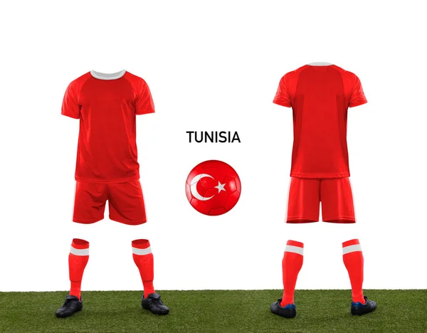 Uniform Ball Flag Tunisia National Team Participating Qatar 2022 Grass — Stock Photo, Image