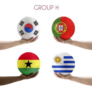 H-Hand Grubu takımlarının takımları beyaz arka planda dünya kupası katar 2022. Portekiz, Gana, Uruguay, Kore Cumhuriyeti,