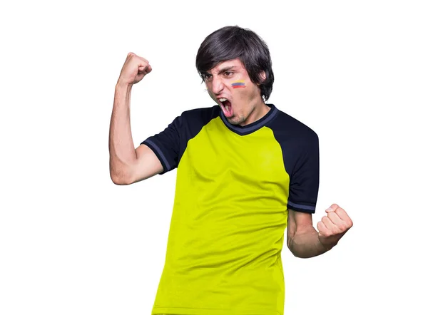 Homem Futebol Com Camisa Rosto Pintado Com Bandeira Equipe Equador — Fotografia de Stock