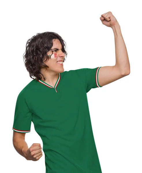 Homem Futebol Com Camisa Rosto Pintado Com Bandeira Equipe México — Fotografia de Stock