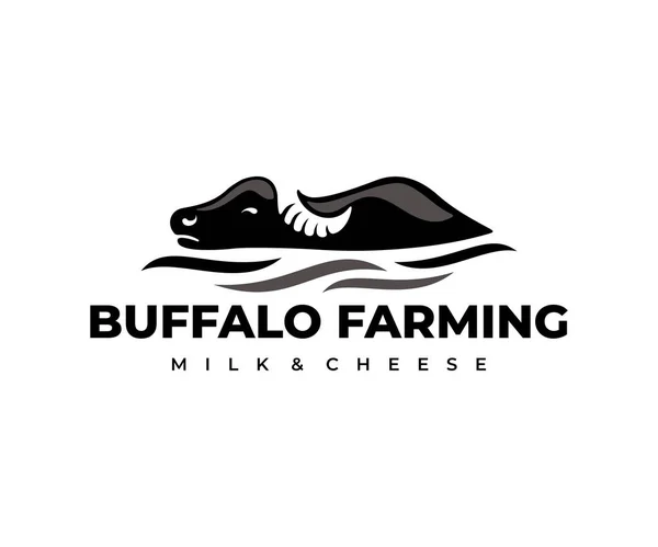 Buffalo Byk Wół Leży Wodzie Projekt Logo Gospodarstwo Mleczarskie Serowarskie — Wektor stockowy