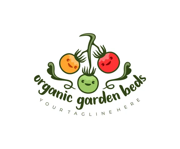 Помидоры Стебле Овощи Еда Дизайн Логотипа Садовые Грядки Органические Фермы — стоковый вектор