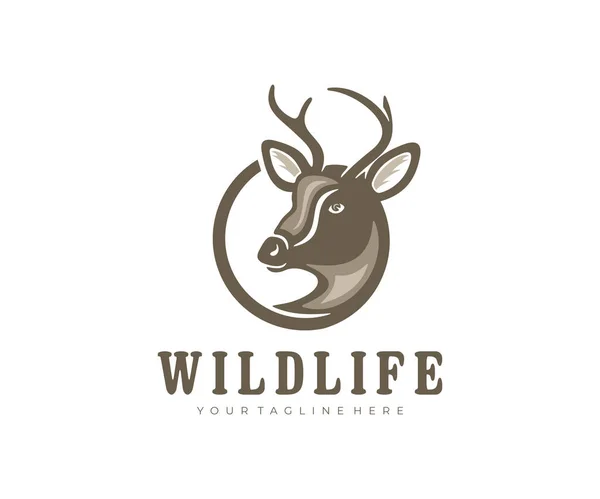 Олень Рогами Голова Оленя Тварина Природа Дизайн Логотипу Полювання Полювання — стоковий вектор