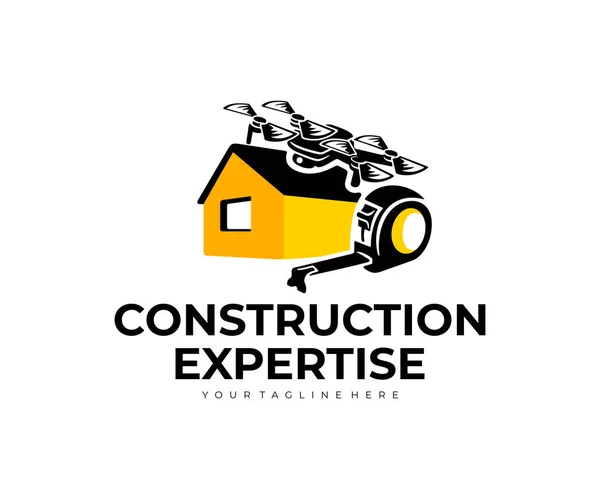 Especialização Construção Casa Fita Métrica Drone Quadricóptero Design Logotipo Inspeção —  Vetores de Stock