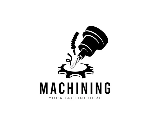 Machinaal Bewerken Cnc Freesmachine Maakt Een Versnelling Logo Ontwerp Metaalbewerking — Stockvector