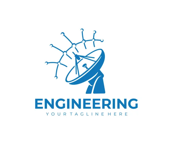 Ingegneria Delle Telecomunicazioni Antenna Parabolica Onde Radio Design Del Logo — Vettoriale Stock