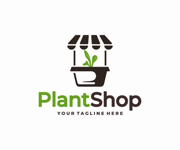 Plant Market Logo Design Haus Pflanzenladen Gärtnerei Geschäft Vektor Design — Stockvektor