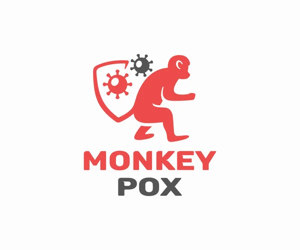 Monkeypox Virus Outbreak Pandemic Logo Design Monkey Shield Shaped Tail — Stock vektor