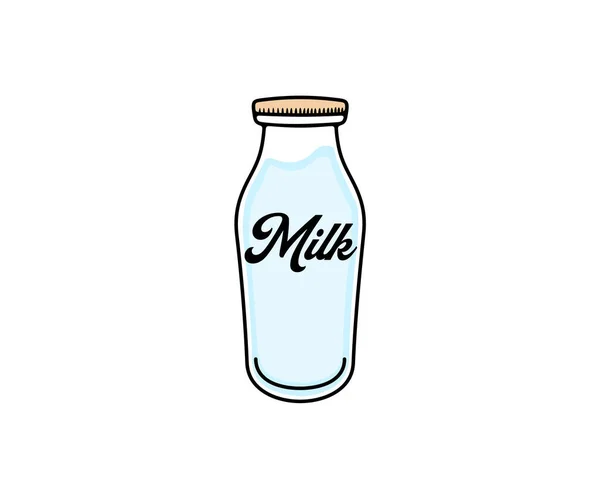 Glass Retro Milk Bottle Dairy Food Drink Logo Design Meal — Stockvector