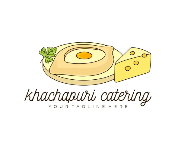 Khachapuri Αυγό Τυρί Και Φύλλα Μαϊντανού Σχέδιο Λογότυπο Τρόφιμα Γεύμα — Διανυσματικό Αρχείο