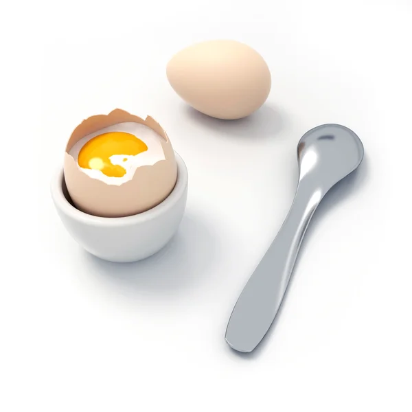Happy Easter open soft-rebus egg witch spoon and second egg — Stok Foto