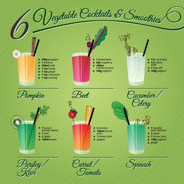 Altı taze sebze Cocctails ve Smoothies