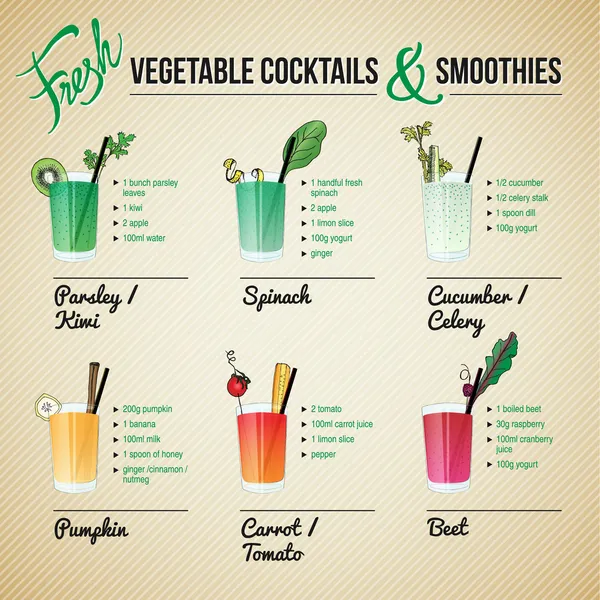 Cocktails mit frischem Gemüse — Stockvektor